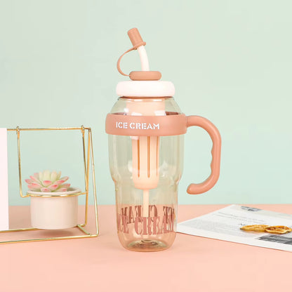 Ice Cream Tea Infuser Water Bottle with Straw & Handle