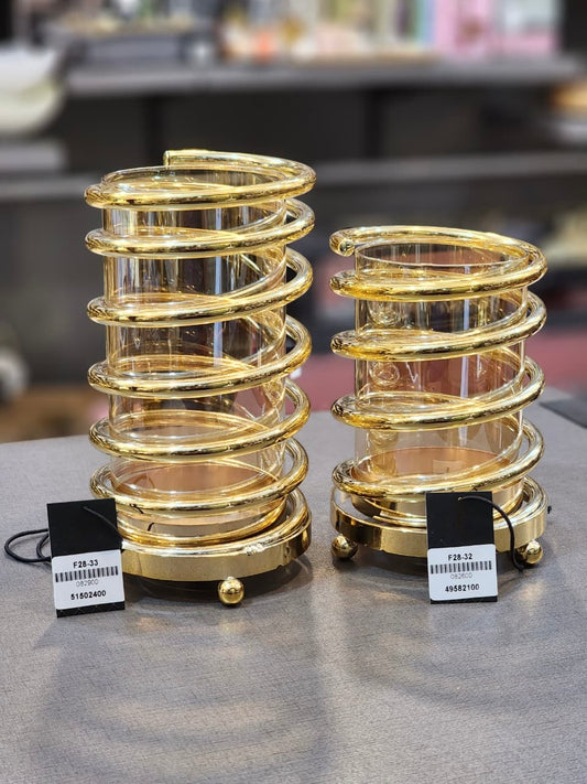 Modern Gold Spiral Glass Hurricane Candle Holders