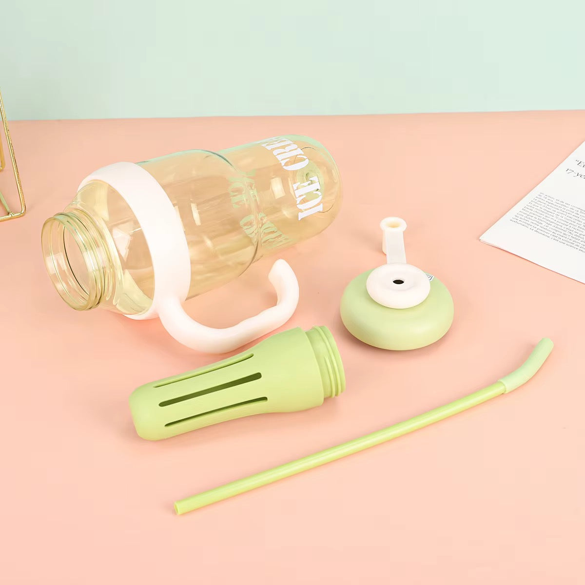 Ice Cream Tea Infuser Water Bottle with Straw & Handle