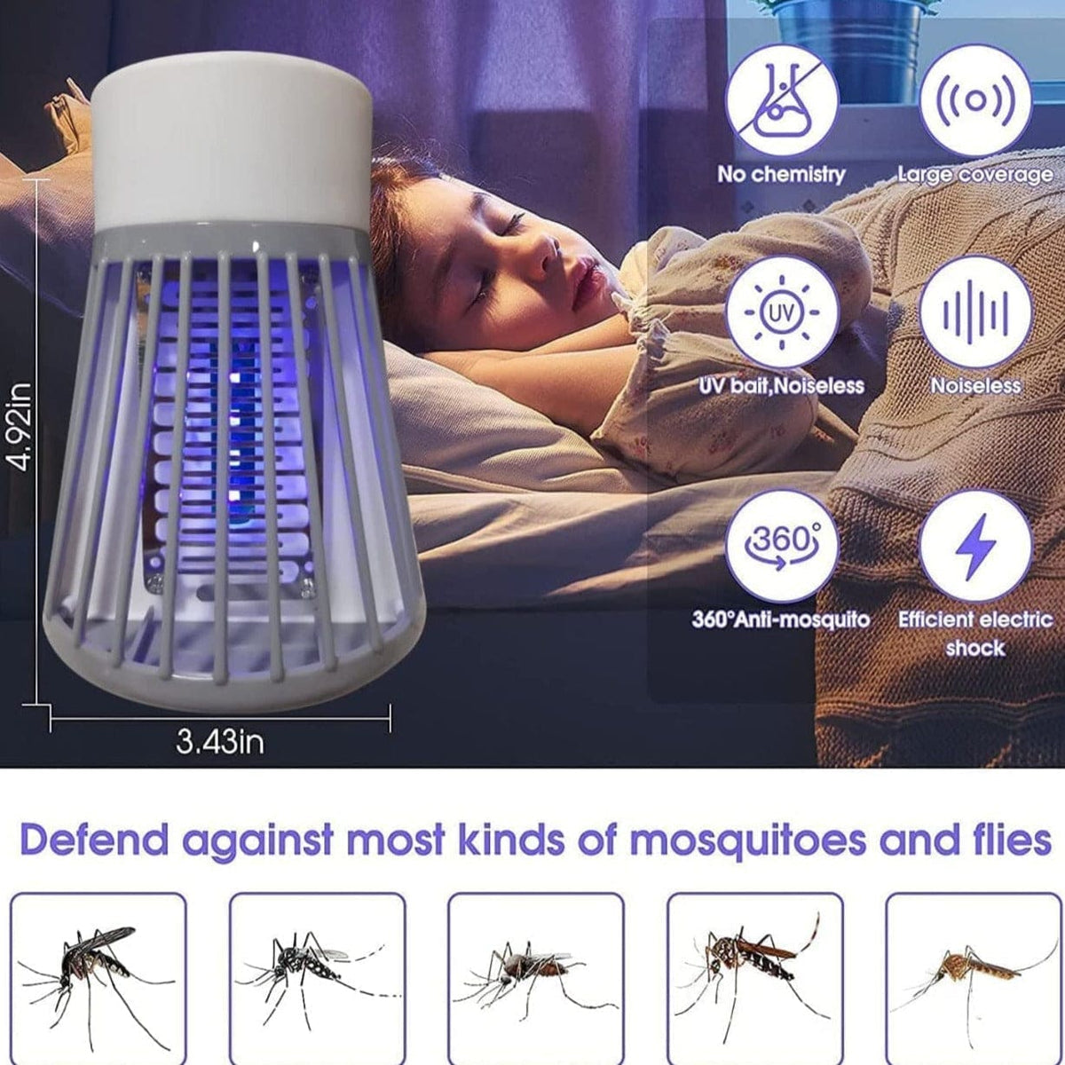 Electronic UV Mosquito Killer Lamp - Noiseless & Chemical-Free Insect Trap