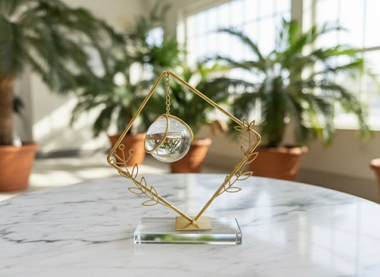 Modern Geometric Metal and Crystal Hanging Orb Planter