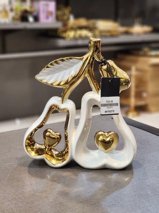 Elegant White & Gold Double Pear Sculpture