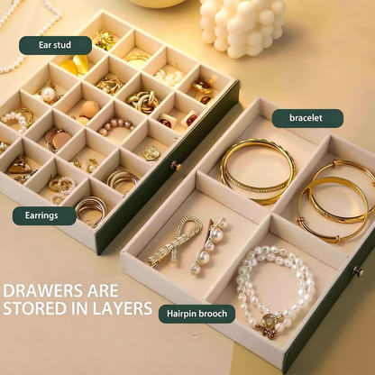 Multi-Layer Quilted PU Leather Jewelry Organizer Box with Drawers & Lock