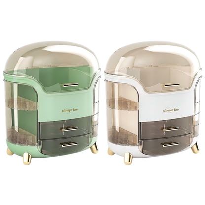 Luxury Dustproof Makeup Organizer Box with Rotating Side Doors & Drawers