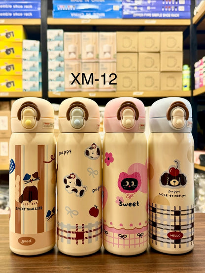 Cartoon Thermos Stainless Steel Double Straw Cup