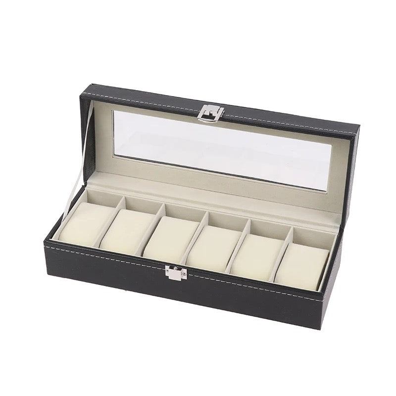 Premium 6-Slot Faux Leather Watch Display Case