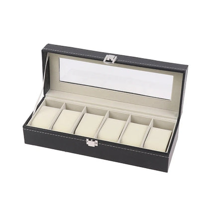 Premium 6-Slot Faux Leather Watch Display Case