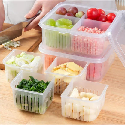 Multi-Compartment Fridge Storage Box with Removable Drain Baskets