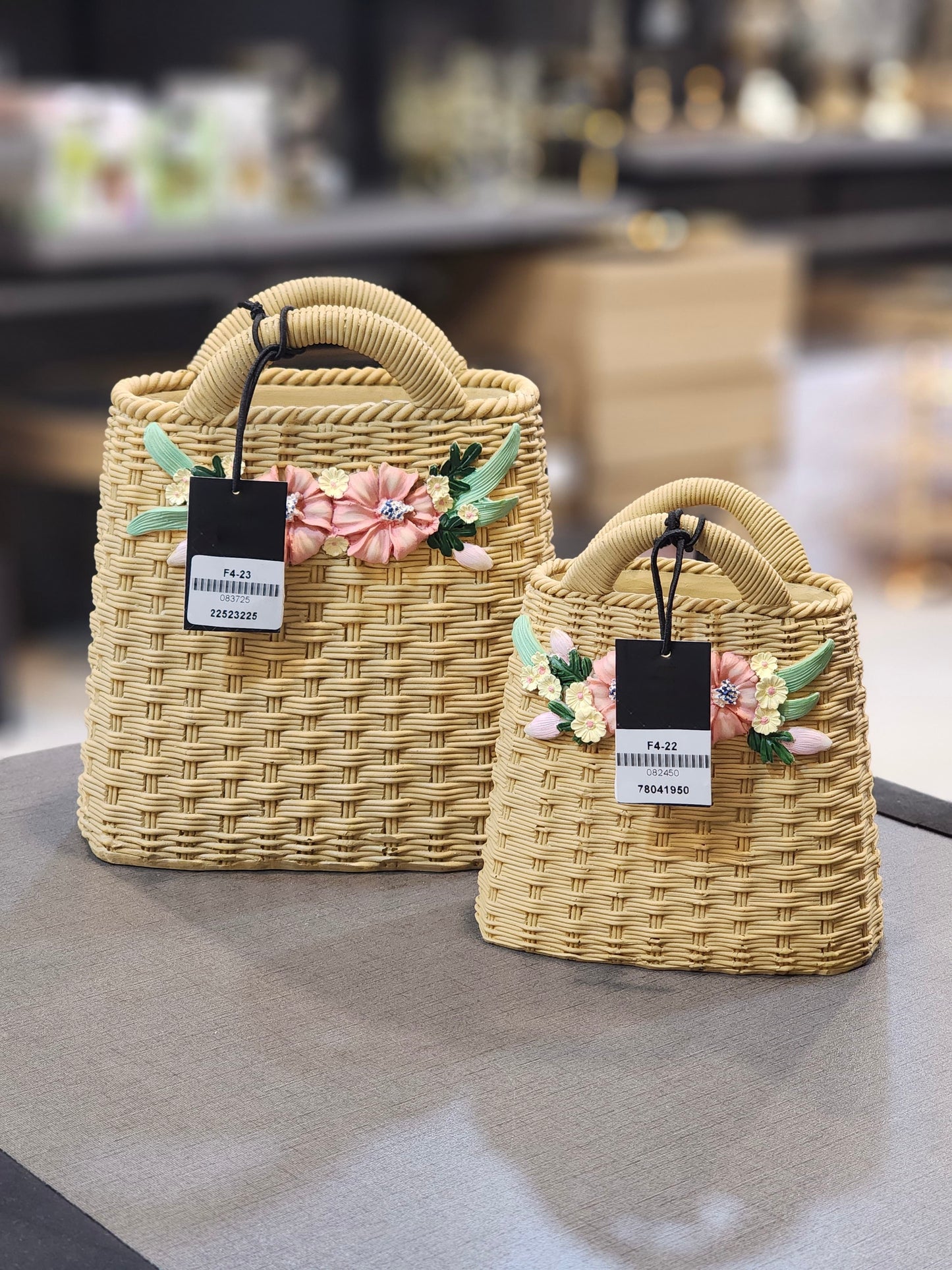 Elegant Floral Wicker Handbag Set