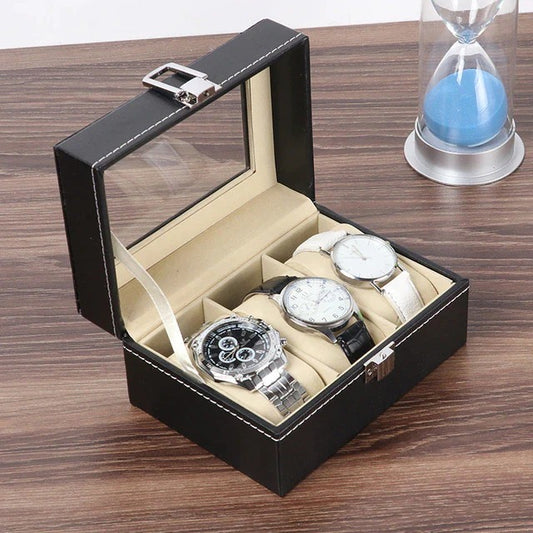 Premium 3-Slot Faux Leather Watch Display Case