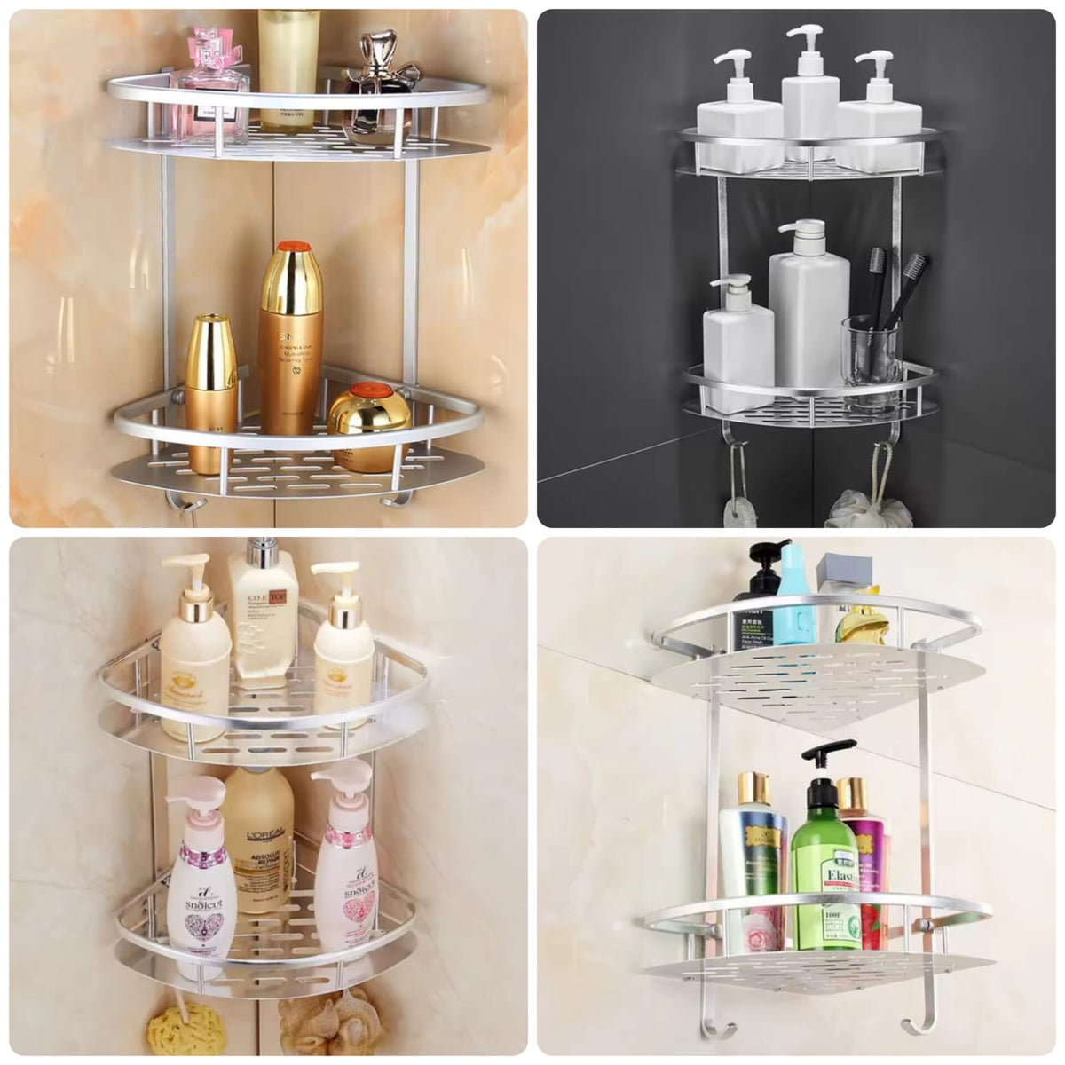 2 Layer Aluminum Steel Corner Bathroom Shelf