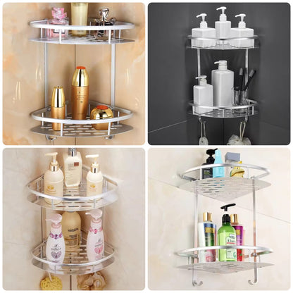 2 Layer Aluminum Steel Corner Bathroom Shelf