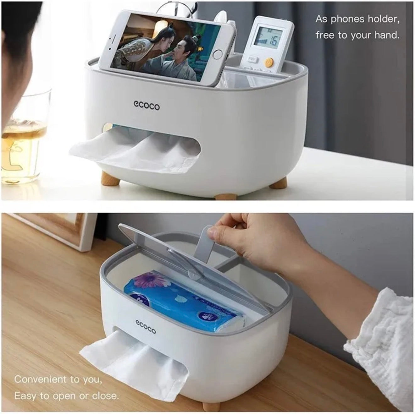Ecoco Multi-Functional Tissue Box Holder - Desktop Organizer & Stationery Storage