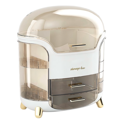 Luxury Dustproof Makeup Organizer Box with Rotating Side Doors & Drawers