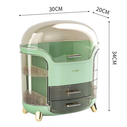 Luxury Dustproof Makeup Organizer Box with Rotating Side Doors & Drawers