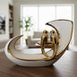 Golden Lovebirds Crescent Sculpture (White & Black)