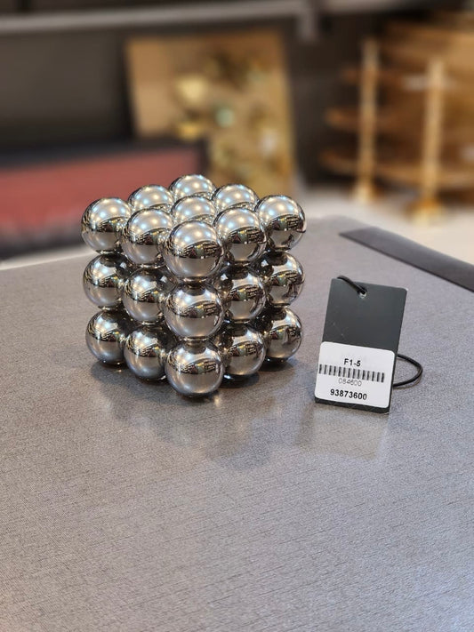 Modern Metallic Sphere Cube Sculpture
