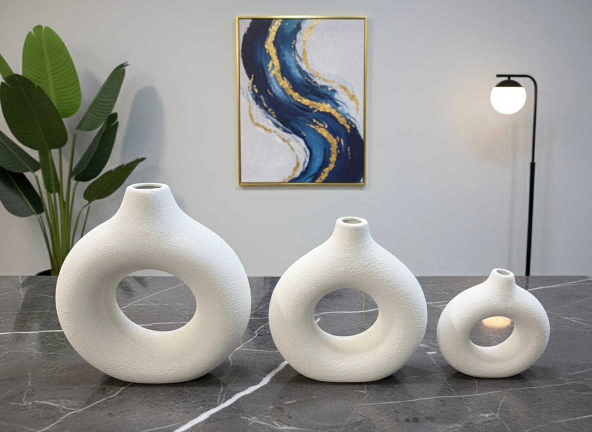 Elegant Modern Circular Ceramic Vase Set (3 Piece)