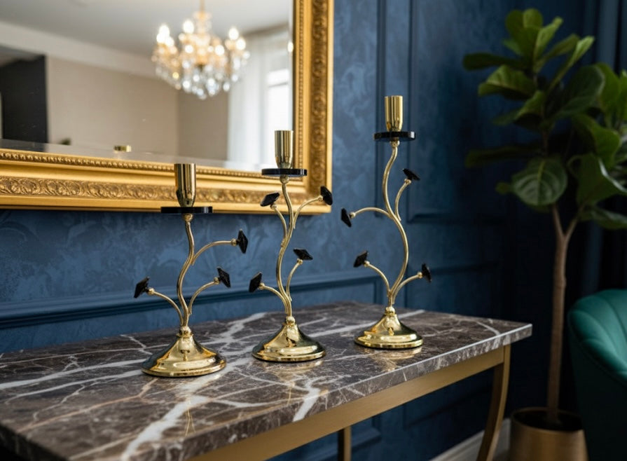Elegant Brass "Tree of Life" Candelabra Set (3-Piece)