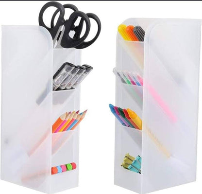 Stackable Multi-Compartment Translucent Pencil and Stationery Holder (Random Color)