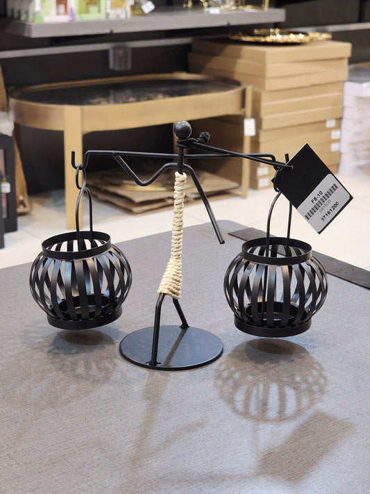 Rustic Iron Figurine Dual Candle Holder