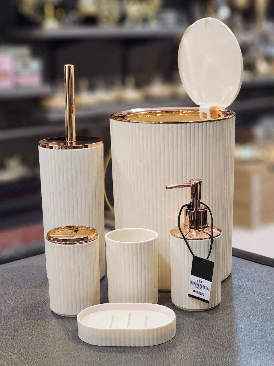 Elegant Cream and Gold Bathroom Accessory Set