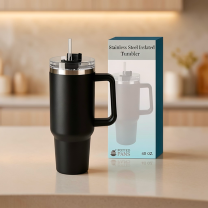 40 oz Stainless Steel Vacuum Insulated Tumbler with Handle & Straw