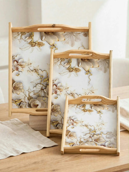 3Pcs Bamboo Serving Trays With Handles
