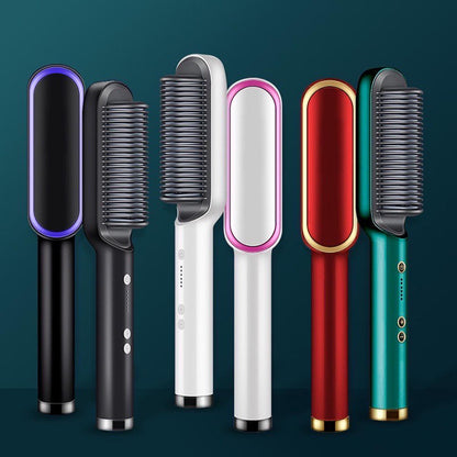 Professional Ceramic Hair Straightener Brush with Heat Protection