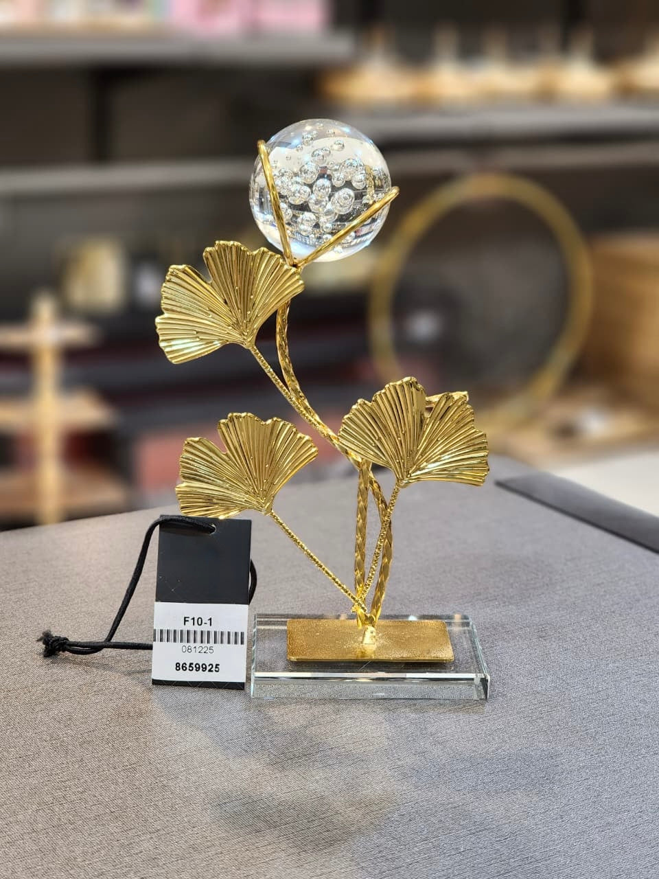 Decorative Golden Ginkgo Leaf Crystal Ball