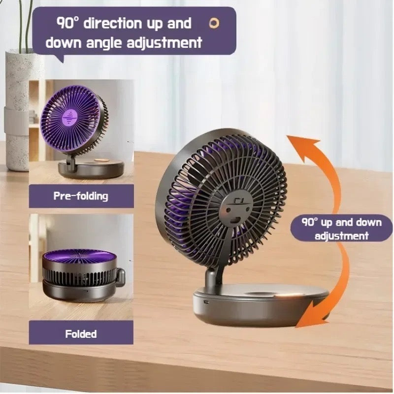 Portable Folding Wireless Desk Fan with Night Light