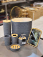 7-Piece Ribbed Grey Bathroom Accessory Set with Mirror