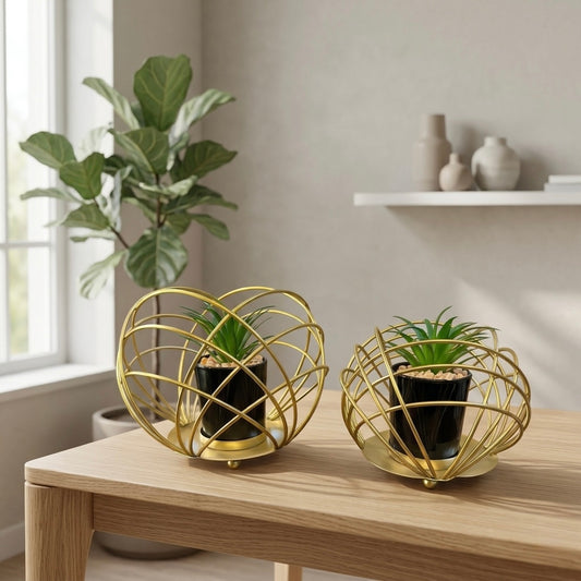Golden Orbital Succulent Planter Set (2-Piece)