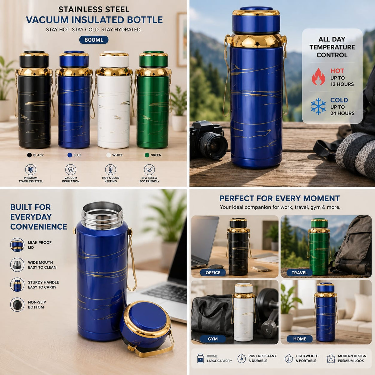 Marble Print Stainless Steel Vacuum Insulated Water Bottle