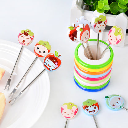 Cartoon Character Fruit Fork Set with Rainbow Holder