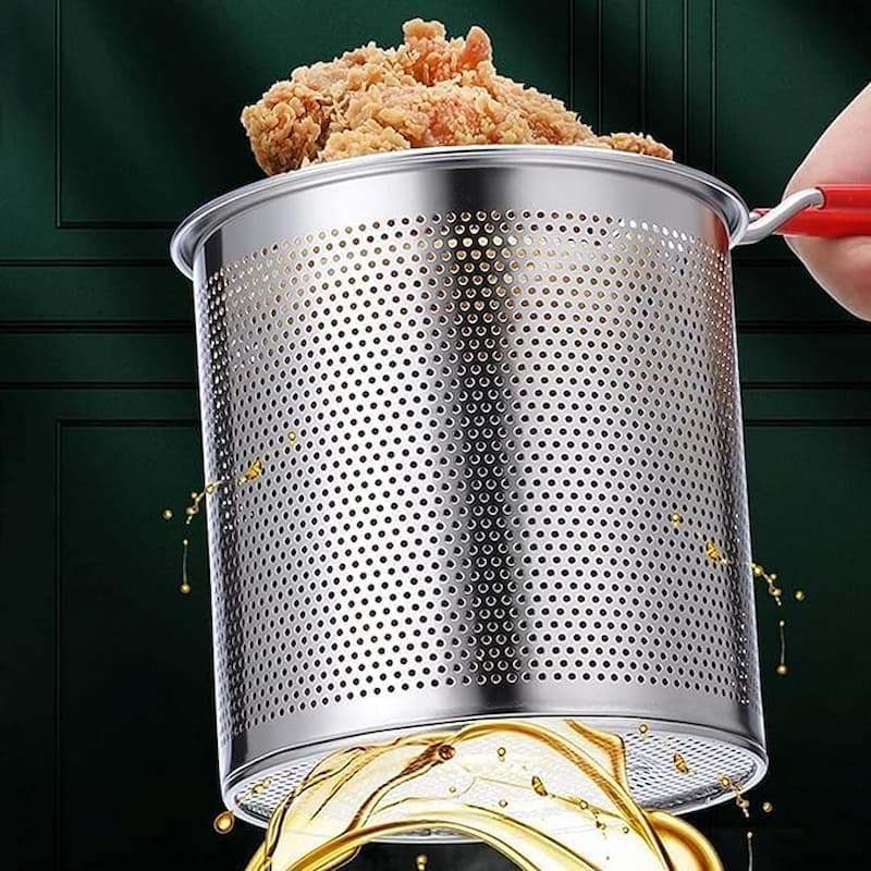 1200ml Stainless Steel Mini Deep Fryer Pot with Strainer Basket