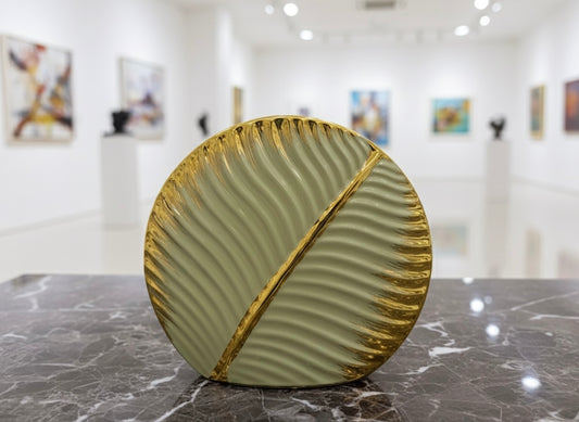 Gold-Accented Pale Green Wavy Ceramic Art Vase (Only In Karachi)