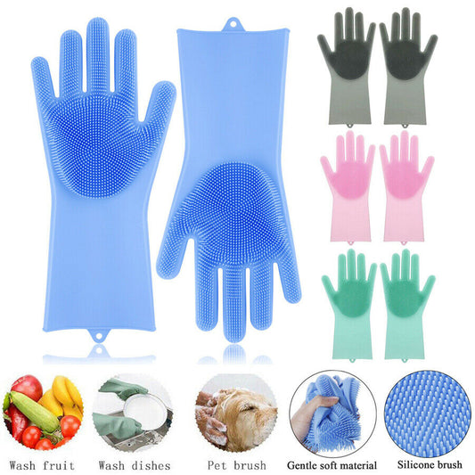 Magic Silicone Dishwashing Big Size Gloves with Integrated Scrubbing Bristles
