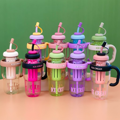Ice Cream Tea Infuser Water Bottle with Straw & Handle
