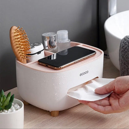 Ecoco Multi-Functional Tissue Box Holder - Desktop Organizer & Stationery Storage
