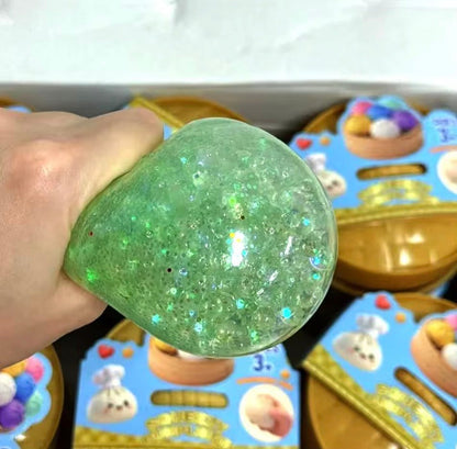 Glitter Squeezy Dumpling Stress Relief Toy with Steamer Case