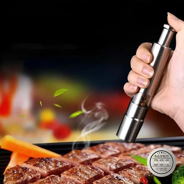 Portable One-Handed Stainless Steel Pepper Grinder