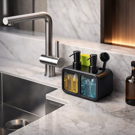 Dual Soap Dispenser Caddy with Sponge & Brush Holder