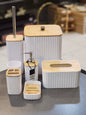 Elegant White and Wood-Accented Bathroom Accessory Set