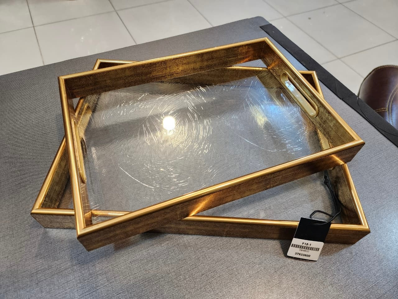 Elegant Antique Gold Decorative Glass Serving Trays