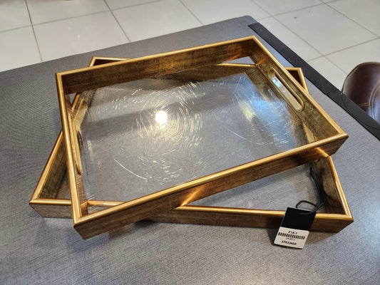 Elegant Antique Gold Decorative Glass Serving Trays