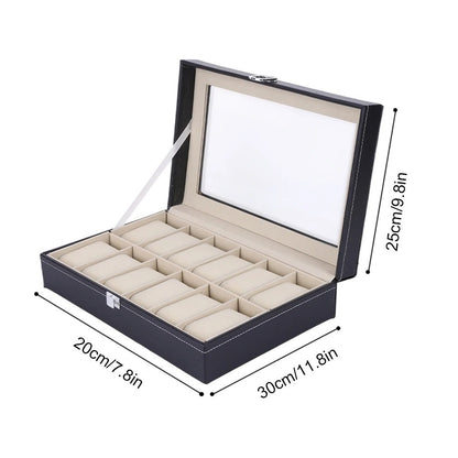 Premium 12-Slot Faux Leather Watch Display Case