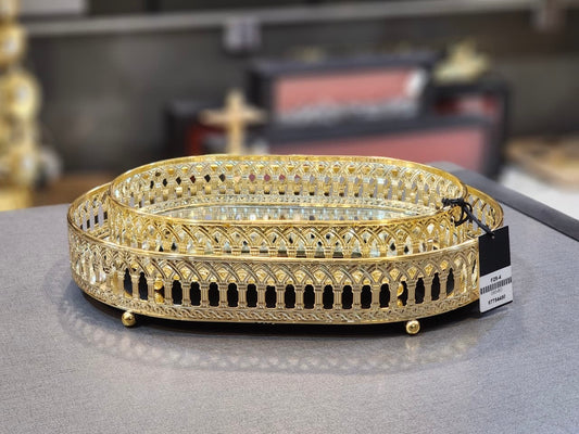 Elegant Golden Oval Decorative Showpiece Tray