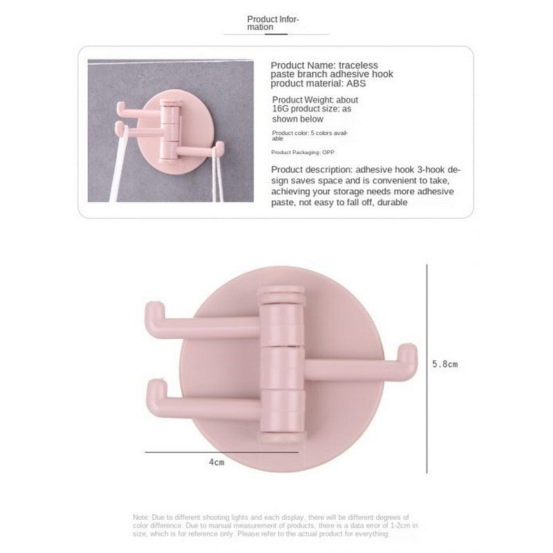 Rotating 3-Arm Adhesive Wall Hooks (5-Hooks)