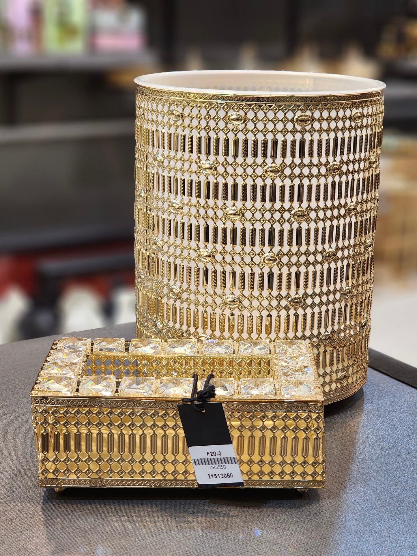 Luxury Geometric Lattice Waste Bin and Tissue Box Set